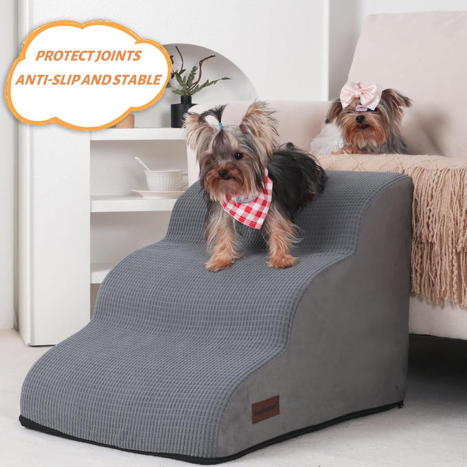Aodisman 3-Step Grey Pet Ramp and Stairs for Sofa and Chair, 15.7" H, Non-Slip, Stable, Easy to Assemble