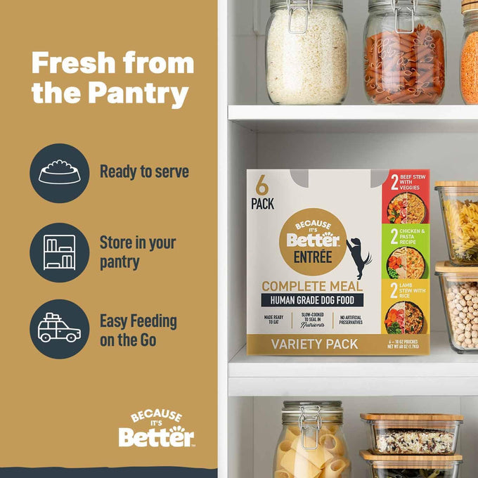 Because It's Better Entrée Variety Pack, 10oz Wet Dog Food