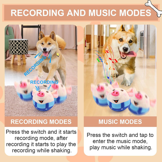 Baborui Rechargeable Interactive Dog Toy in Blue, Jumping Squeaky Toy with Recording and Music Modes for Small to Large Dogs
