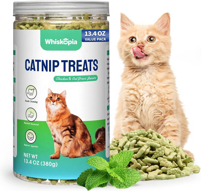 13.4 oz Natural Chicken Catnip & Cat Grass Hairball Control & Dental Care Treats for Indoor Cats and Kittens