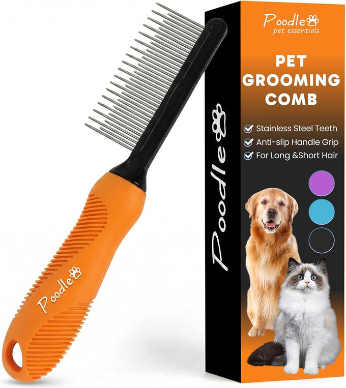 stainless steel poodle detangling pet comb with long and short teeth for dogs and cats grooming