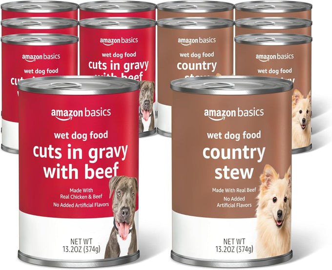 Amazon Basics Chopped Ground Dinner Wet Dog Food Variety Pack, 13.2oz