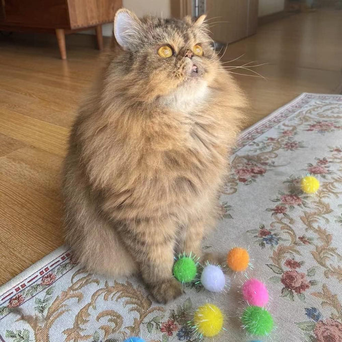 20-pcs cat toys extra-large 1.5inch glitter balls, plush, soft, assorted colors