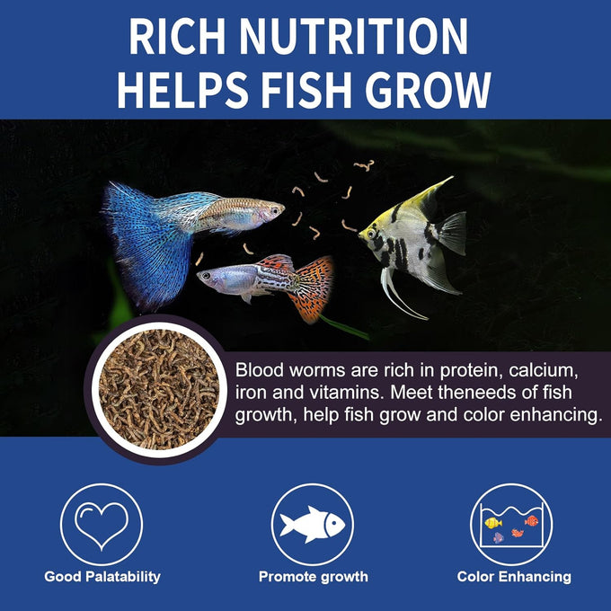 Dylan's cabin freeze-dried bloodworms high-protein fish food for all tropical fish betta goldfish discus guppies cichlids 85g