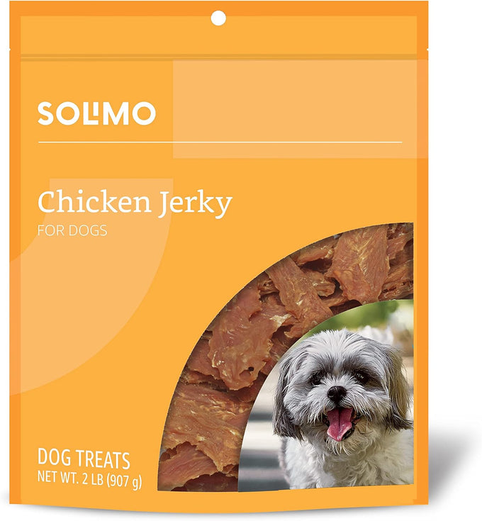 Solimo Amazon brand duck jerky dog treats, 2 pounds, no corn, wheat, soy or gluten