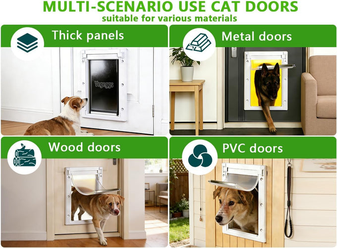 Large dog door for wood & PVC doors & walls, 10 1/8" x 15 3/4" flap opening, easy install, strong magnetic auto-close & sliding lock