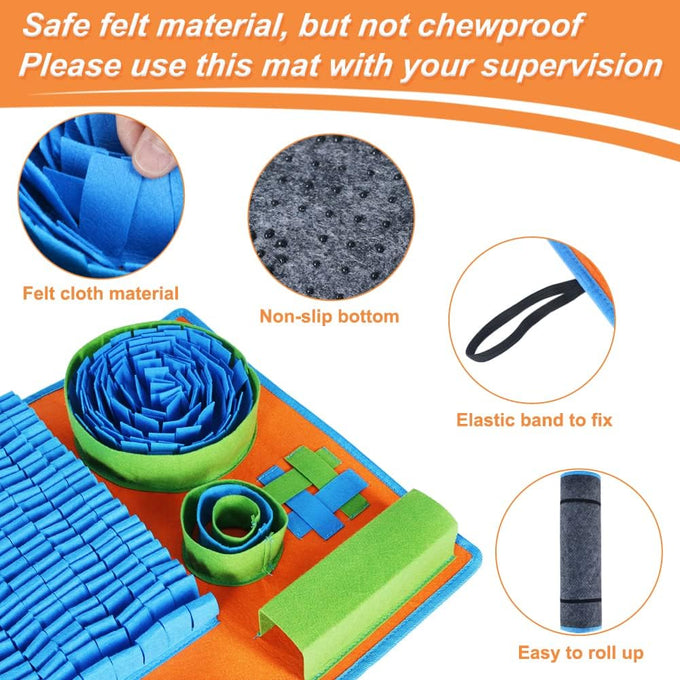 Vivifying snuffle mat for small and medium dogs, felt interactive dog puzzle toy with 8 hiding places, enrichment feeding game