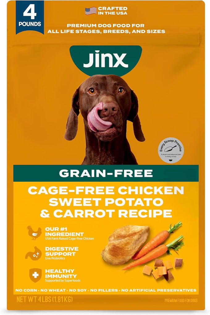 Jinx premium grain-free dry dog food for all lifestages with real chicken and superfoods, 4lb