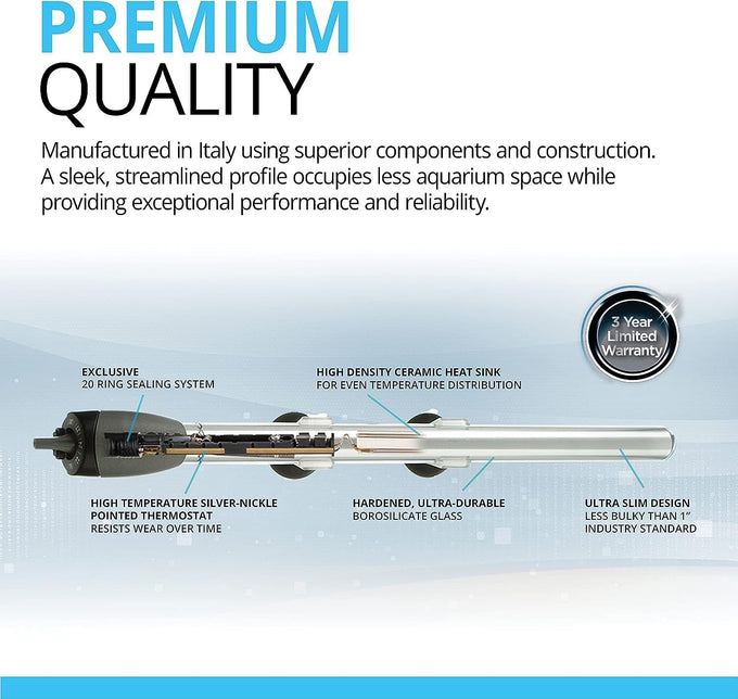fluval m 200-watt submersible aquarium heater with mirror technology for freshwater and saltwater tanks up to 65 gallons