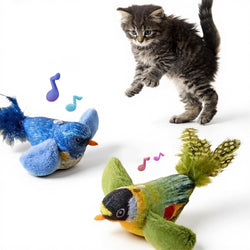 2-pack green and blue bird cat toys for indoor cats' natural hunting instincts with realistic chirping sounds