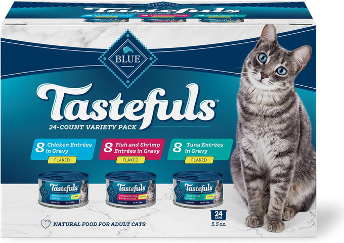 Blue Buffalo Tastefuls Flaked Wet Cat Food with Natural Tuna Entrée in Gravy, 24-5.5oz Cans