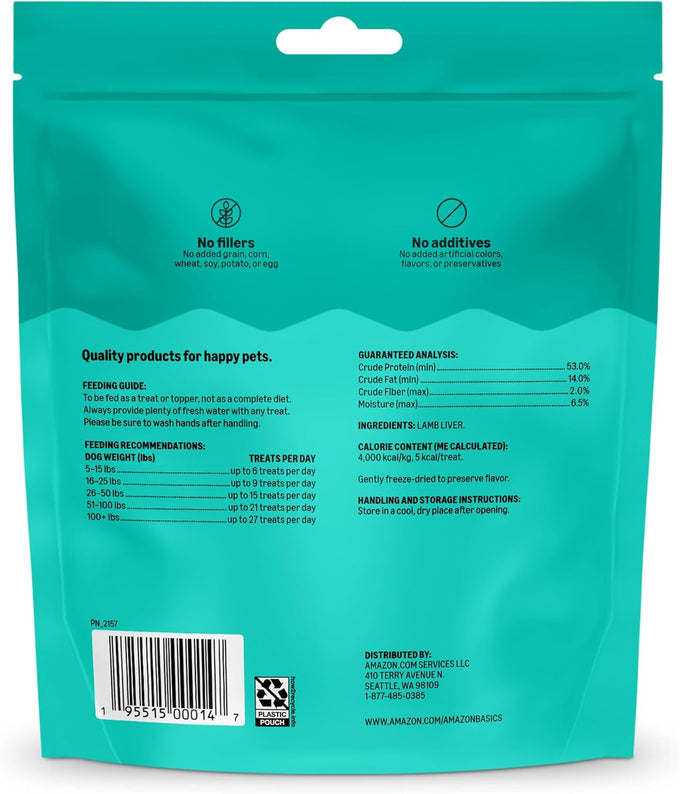 Amazon Basics 3.3oz Freeze-Dried Raw Lamb Liver Dog Treats, Grain-Free, Single Ingredient, High-Protein Snacks
