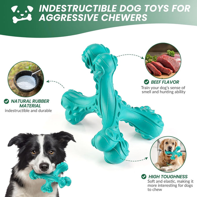 Blue Indestructible Natural Rubber Bone Toy for Large Breed Aggressive Chewers Dogs, Durable and Easy Cleaning