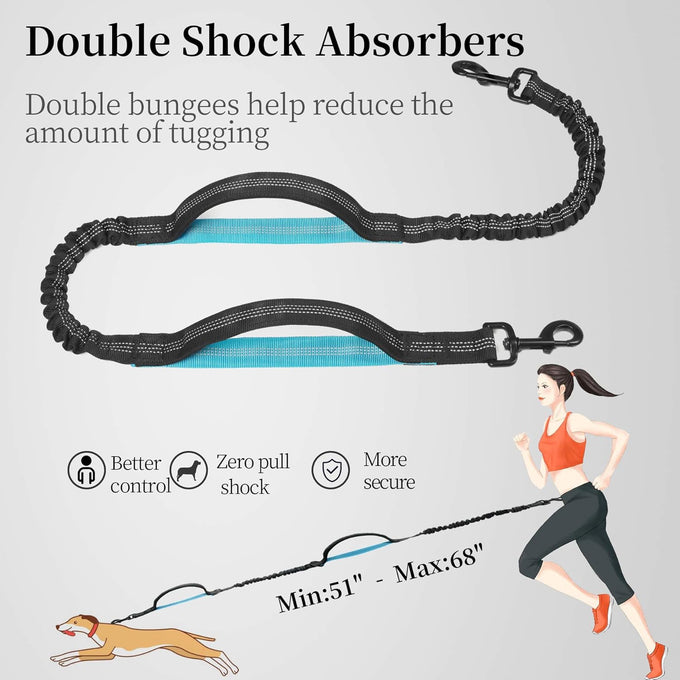 iYoShop hands-free dog leash with zipper pouch for walking jogging and running dogs (Large, 25-120 lbs, Black)
