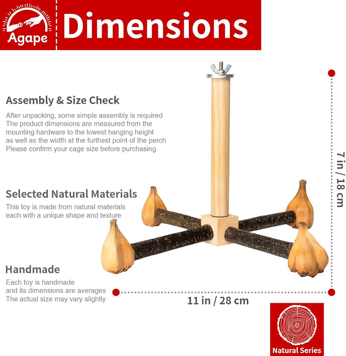 agape rotating parrot perch toy with chew toy natural wooden stand for small medium birds cage accessory