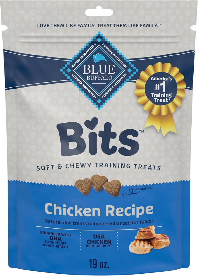 Blue Buffalo natural soft dog treats for training with real chicken, DHA, and wholesome ingredients, 19-oz bag