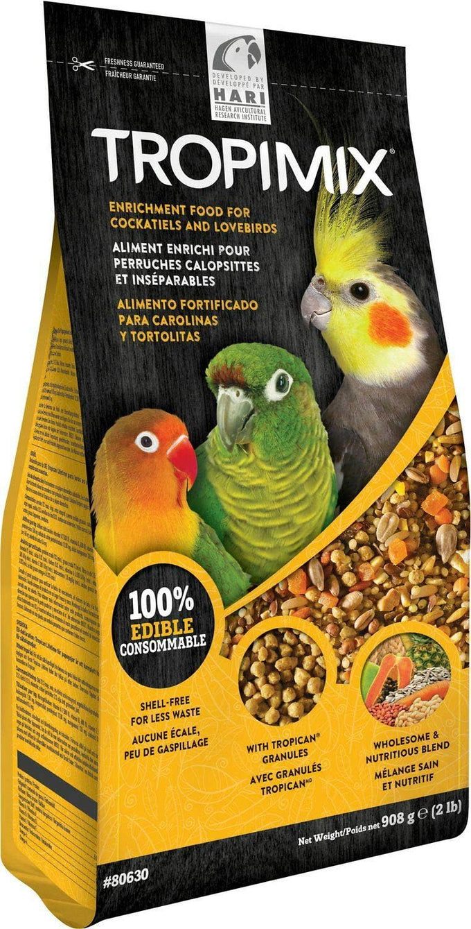 Hari Hagen Tropimix Enrichment Food for Cockatiels and Lovebirds, 2 lb, Parrot Food with Seeds Fruits Nuts