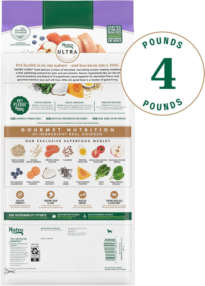 nutro ultra adult dog food with chicken lamb and salmon protein trio 4lb bag