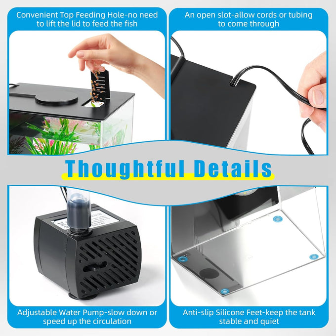 AquaNeat 1 gallon betta fish tank kit with LED light and self-cleaning water filter pump