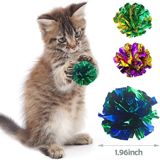 pet show 20 pcs cat crinkle toy ball 2.5inch mylar cat pounce chase toys colorful paper