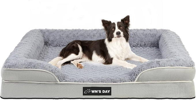 Large Orthopedic Dog Bed with Washable Memory Foam, Removable Cover, Waterproof and Anti-Slip, Grey