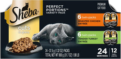 sheba perfect portions wet cat food cuts in gravy, roasted chicken entree and turkey entree, 12-count twin-pack trays