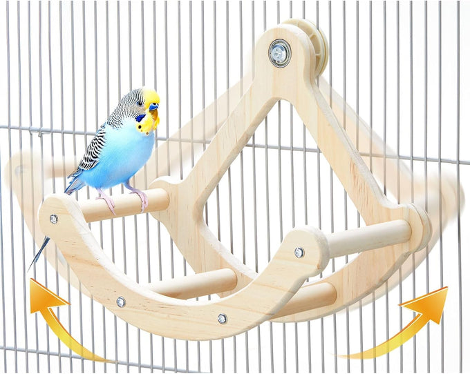 Wooden Bird Perch Toy with 4 Swinging Perches for Parakeet, Budgies, Conure, and Parrot Exercise and Enrichment