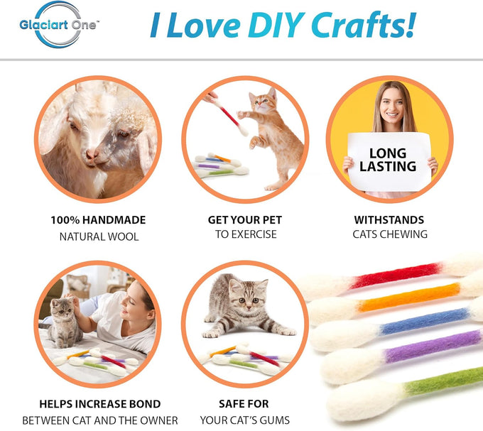 Glaciart One Swab Cat Toys with Organic Catnip - 6 Pack | Durable, Interactive, and Eco-Friendly Cat Accessories