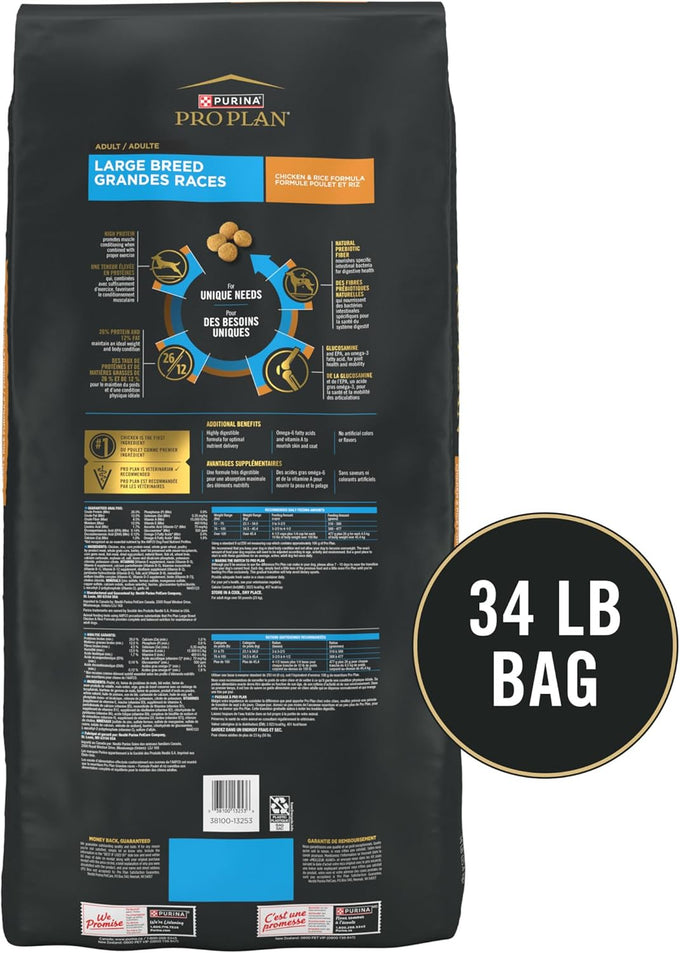 Purina Pro Plan High Protein Large Breed Dog Food, Chicken & Rice - 34 lb