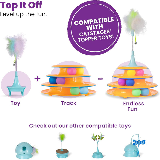 Catstages 3-level track tower with 6 balls, interactive cat toy for indoor enrichment and stimulation