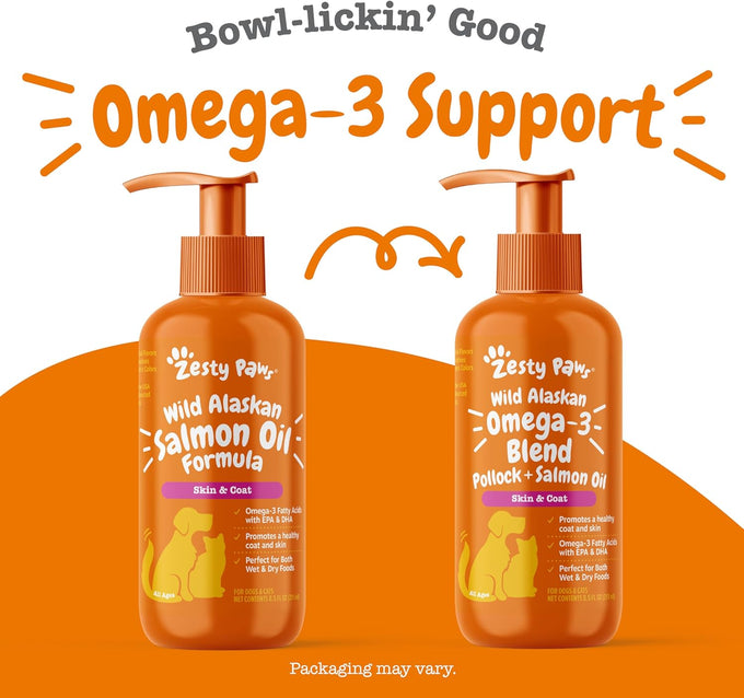 Zesty Paws Wild Alaskan Omega-3 Blend Pollock + Salmon Oil for Dogs and Cats 8.5oz