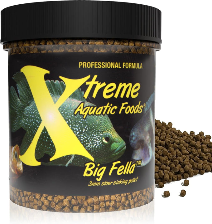 xTreme Big Fella 3.0mm Pellets: Professional Nutrition for Medium to Large Cichlids and Community Fish - USA Farm Grown Pellet Food (20oz)
