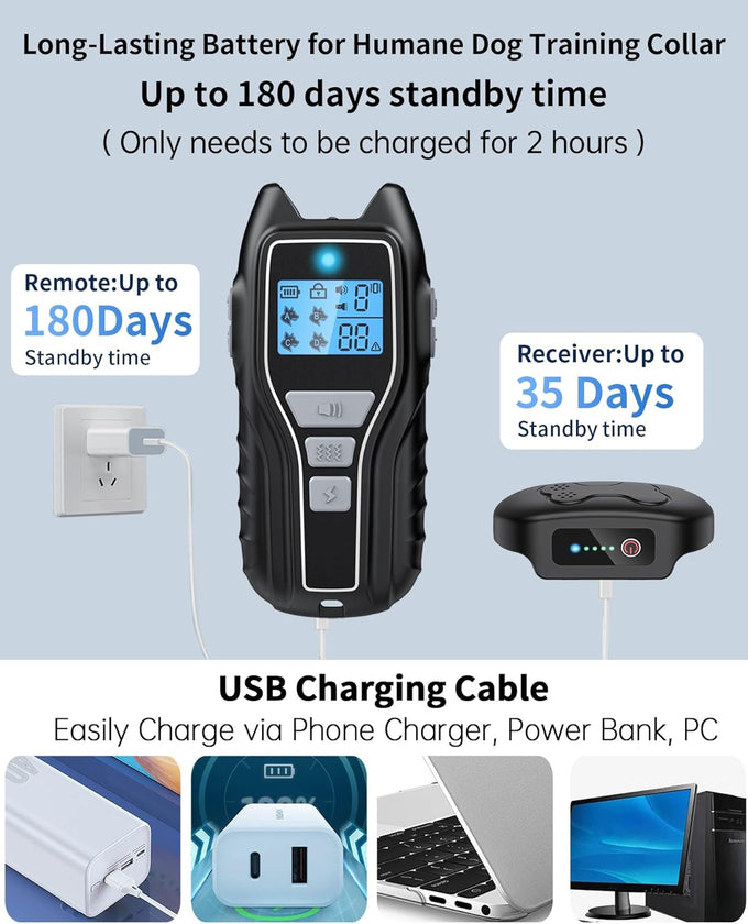 Dog training collar with remote, waterproof, adjustable control, beep and vibration modes, 2000FT range, rechargeable, fits small medium large dogs 15–120 lbs (Black)