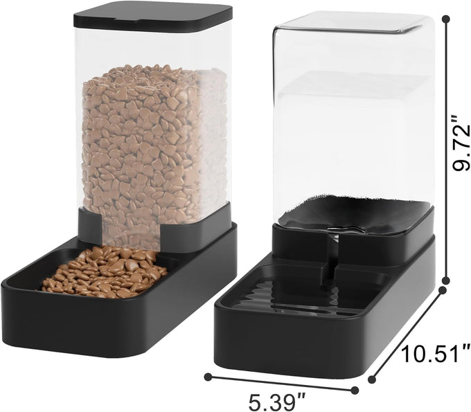 Automatic Cat Feeder and Water Dispenser Set for Small to Large Pets with 3.3L Capacity Black Feeding Bowls