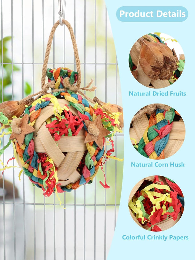 Wontee colorful crinkly shredding toys for medium-sized birds like cockatiels, conures, and parakeets, 1 pack, natural dried fruits chew