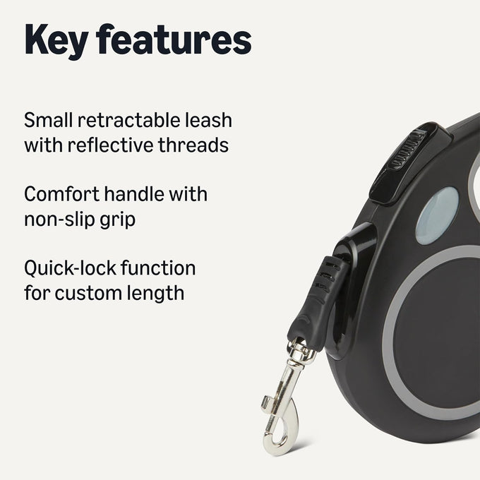 Amazon Basics Retractable Dog Leash with Quick-Lock Function, 50% Recycled Materials, Reflective Threads, Suitable for Small to Large Dogs