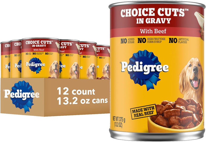 Pedigree Choice Cuts Adult Canned Wet Dog Food, Beef, 13.2oz, 12-Pack
