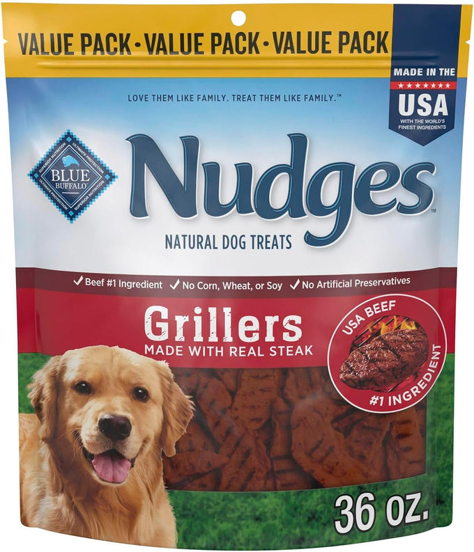 Blue Buffalo Nudges Grillers all-natural dog treats with USA beef, steak flavor, 36-oz bag, made in USA