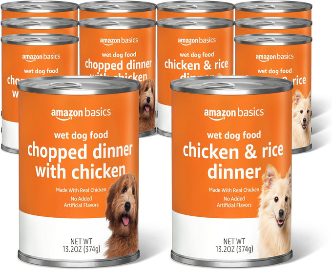 Amazon Basics Chopped Ground Dinner Wet Dog Food Variety Pack, 13.2oz