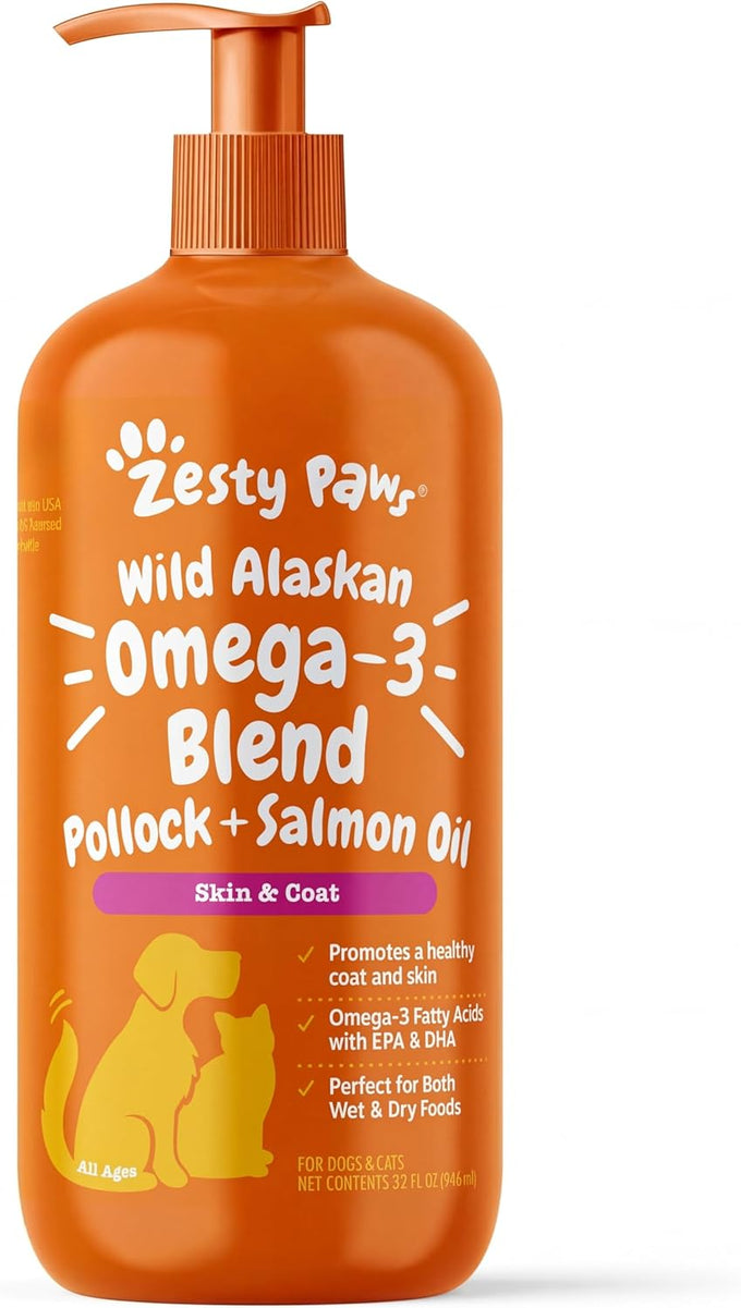 Zesty Paws Wild Alaskan Omega-3 Blend Pollock + Salmon Oil for Dogs and Cats 8.5oz
