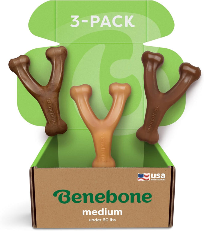 Benebone Wishbone Durable Dog Chew Toy, Medium, Real Bacon, Made in USA for Aggressive Chewers