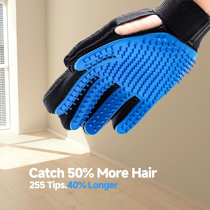 Nvnan 2-in-1 pet grooming gloves for dogs & cats, premium silicone nubs, adjustable wristband, blue, 2-pack