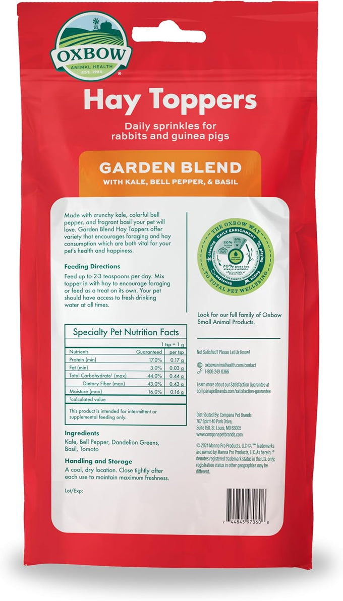 Oxbow Hay Toppers Garden Blend Timothy Hay Additive 2oz for Small Herbivores Rabbits Chinchillas Guinea Pigs