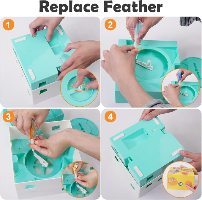 Migipaws Automatic MigiBox Plus Cat Toys 3-in-1 Interactive Pounce Mystery Under 12 Holes Rechargeable White Kitten Toy