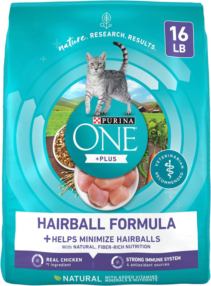 Purina ONE Natural Cat Food for Hairball Control, +PLUS Hairball Formula - 22 lb. Bag