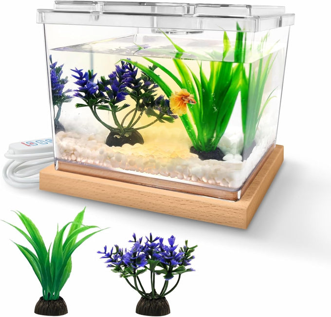 MoonOrange 0.2 Gallon Mini Betta Fish Tank Kit with LED Light Base, Stackable Cube Tank for Small Fish and Pets