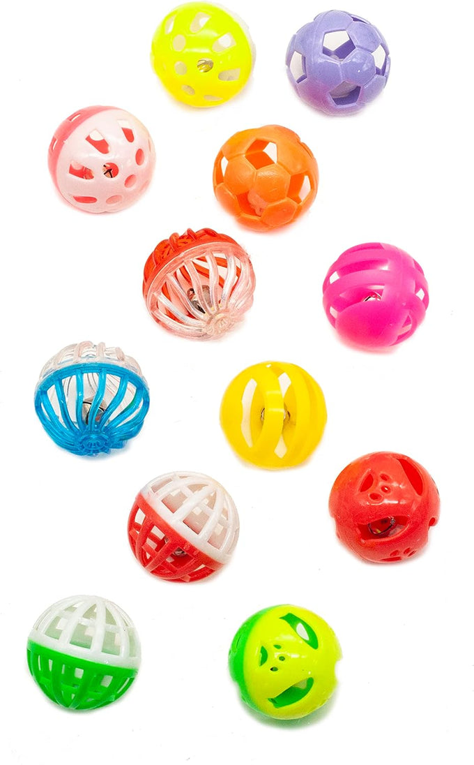 Fashion's Talk 12PCS Value Pack Plastic Ball Cat Toys Lattice Balls with Bell Jingle Kitten Toy, 6 Styles, 1.5"