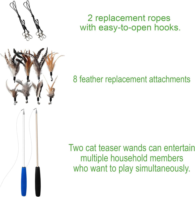 No Chemical Dyeing Cat Feather Toys - Includes Cat Wand and Natural Feather Refills for Indoor Cats - Safe and Eco-Friendly
