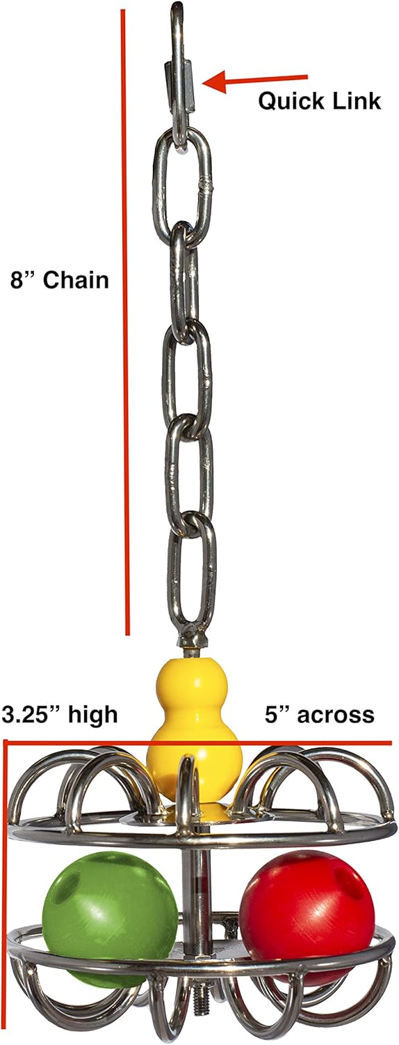 Impossiball large stainless steel bird toy for macaw enrichment and parrot foraging with durable treat dispenser