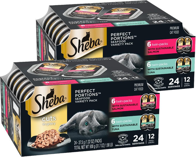 sheba perfect portions wet cat food cuts in gravy gourmet salmon tuna entree 12 count twin-pack trays